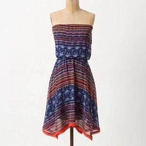 Anthro Maeve Strapless Silk Handkerchief Dress